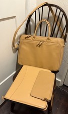 Levenger Leather Tan Briefcase/Laptop Case with Portfolio and zippered organizer picture