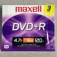 3-Pack Maxell DVD+R 4X 4.7GB Write Once Single Sided Discs Video Recording NEW picture