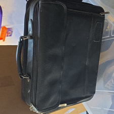 Targus Black Leather Padded Laptop Briefcase Carrying Case Organizer Partitions picture