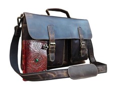 Leather Laptop Messenger Bag 18 inch Leather Handmade Office Briefcase for Me... picture