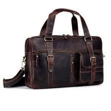 Premium 17 Inch Full Grain Leather Briefcase Messenger Travel Satchel Shoulde... picture