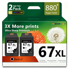 67XL High-Yield Ink Cartridge | Work for DeskJet 2700, Envy 6400 Series, 2 Black picture