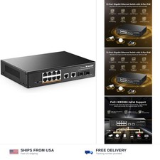 MokerLink 12 Port Gigabit Ethernet Switch, 8 GE PoE+, 2 GE Uplink, 2 Gigabit ... picture
