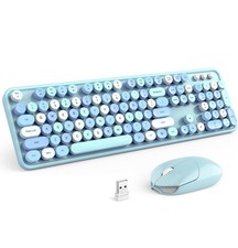 Wireless Keyboard and Mouse Combo Retro Keyboard with Round Keycaps 2.4GHz Dr... picture