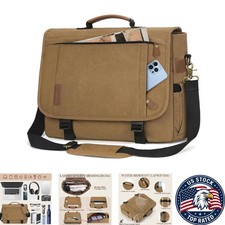 Adjustable Strap Messenger Bag for 17-Inch Laptops - Large Khaki Satchel picture