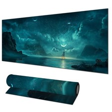 Large Mouse Pad 31.5x11.8 Inch Gaming Mousepad Teal Moon Night Seascape Art picture