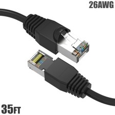 35FT Cat6A RJ45 Network LAN Ethernet Shielded Cable SSTP Booted 26AWG Black picture