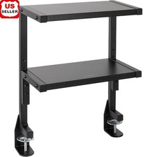 Clamp-on Dual Shelf Storage Organizer Adjustable Desktop Tiered Shelving Unit US picture