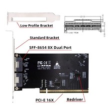 PCIe 4.0/5.0 X16 to 2 SlimSAS SFF-8654 8i Expansion Card with Redriver Chipset picture