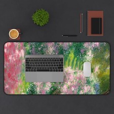 Pink Flower Botanical Garden Desk Mat, Monet Brush Stroke Painting  picture