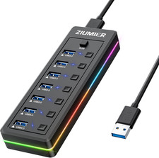 USB Hub with RGB LED Strip,7 Port USB Splitter for Pc,Gaming | USB 3.0 Hub Data picture