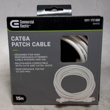 Commercial Electric CAT6A Patch Cable 15ft White Ethernet 500MHz 1011172689 picture
