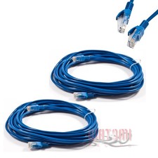 2X 50FT CAT5 CAT5E RJ-45 ETHERNET LAN NETWORK PATCH CABLE BLUE MALE CONNECTOR picture