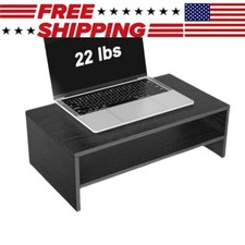 2-Tier Wooden Monitor Stand Riser Desk Organizer Laptop Shelf w/ Phone Holder picture