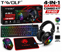 T-WOLF TF400 4-in-1 RGB Gaming Combo Keyboard Mouse Headset Mouse Pad Kit picture