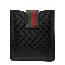 GUCCI GG Supreme Sherry Line iPad Case 256575 Black PVC Leather Women's picture