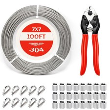 100FT 1/8 Inch 304 Stainless Steel Cable Wire Rope with Thimbles & Loops picture