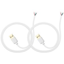 2Pcs 0.5m/1.64Ft USB Pigtail Cable, 5V 2.4A USB A to 4Pin Bare Wire, Gold White picture