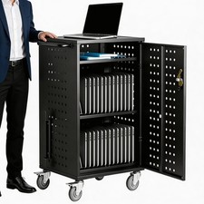 Lockable Chromebook Charging Cart Black Mobile Charging Station w/ Plug-and-Play picture