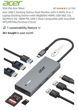 Acer 9-in-1 USB C Docking Station Dual Monitor, HDMI, USB 3.0, USB-C, SD, Gray picture