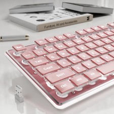 X7S Wireless Keyboard with White Backlit, Metal Panel, 2.4G Rechargeable Comp... picture