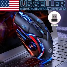 Wireless Gaming Mouse Rechargeable RGB LED Silent Click Optical USB PC Laptop picture