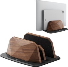 Vertical Laptop Stand Dual Slots Walnut Adjustable Holder Desktop Dock Wood picture