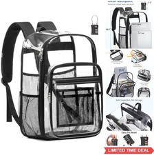 Clear Backpack 18 Inch TSA Lock 15.6 Inch Laptop Sleeve PVC Waterproof Black picture