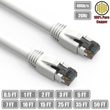 0.5-50FT Cat8 RJ45 Network Ethernet S/FTP Shield Cable Copper 40G 2GHz White LOT picture