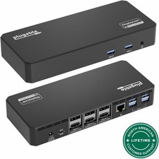 Plugable 12-in-1 USB C Triple Monitor Docking Station, Triple 4K Displays with picture