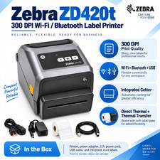 Zebra ZD420t 300 DPI WiFi Bluetooth 4x6 Thermal Label Printer Cutter + Labels picture