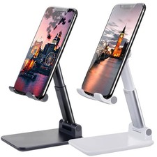 Meetuo 2 Pcs Cell Phone Stand for Desk Small&Foldable&Portable, Black+White picture
