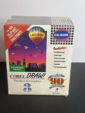 Corel Draw 3 Vintage Big Box Version Brand New Sealed CD-ROM Vintage Software picture