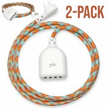 360Electrical™ Braided 4-Port USB Extension Cord | 6ft, 4.8A, 24W, Charger (2pk) picture