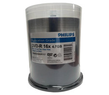 PHILIPS 200 Blank  DVD-R DVDR 16X Silver Shiny Top 4.7GB Disc Spindle CB 2x100pk picture