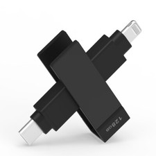 iXflash MFi 128GB iPhone iPad Flash Drive Photo Stick Lightning USB-C Black picture