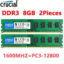 CRUCIAL DDR3 1600MHz 16GB (2x 8GB) PC3-12800 Desktop 240pin DIMM Memory RAM 1.5V picture