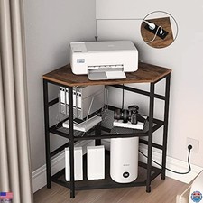 Corner Printer Stand Table with Power Outlet, USB Port, Adjustable Storage Shelf picture