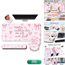 Wiabsi 4 In 1 Mouse Pad Set Wrist Rest For Keyboard,Desk Mat,Coaster-Pink Bow picture