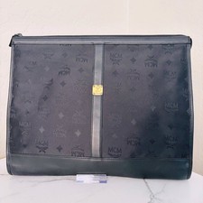 MCM Black Monogram Portfolio Clutch Laptop Case Document Holder Leather Trim picture
