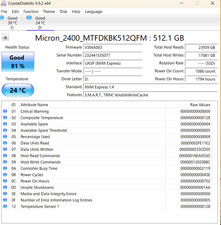 Micron 512GB SSD - 2400A M.2 2230 NVMe PCIe Gen4x4 MTFDKBK512QFM (91% Health) picture