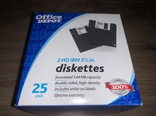 Office Depot 3.5in. Diskettes IBM Format DS/HD Black Box Of 25 New Sealed picture