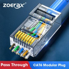 ZoeRax 100PCS Cat6 CAT5e Pass Through RJ45 Modular Plug Network Connectors 30UM picture
