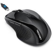 TECKNET Rechargeable Jiggler Wireless Mouse, Dual-Mode Connectivity, Black picture