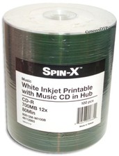 100-Pak =WHITE INKJET= DIGITAL-AUDIO CDR-DA CD-R's by Spin-X picture