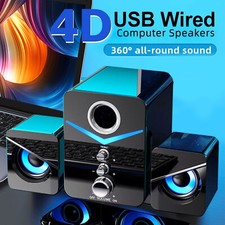 Computer Speakers USB Wired with Subwoofer Deep Bass with Blue Ambient Light picture