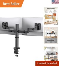 Space-Saving Dual Monitor Mount with Tiered Arms and Adjustable Features - Black picture