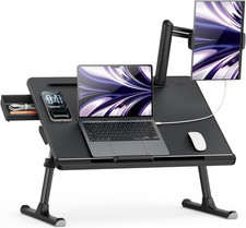 SAIJI Laptop Bed Table for Dual Screens, Lap Desk with Monitor Stand | Height/An picture