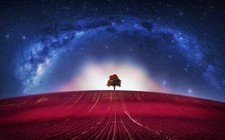 Landscape universe trees art stars sky galaxy field Custom Gaming Mat Desk picture