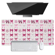 Desk Mat for Desktop, Pink Bow Snowflake Large Mouse Pad, PU Leather Waterpro... picture